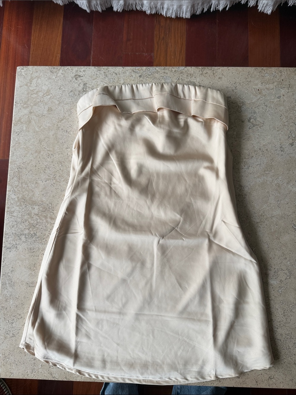 Francesca's Cream Satin Strapless Dress - XS